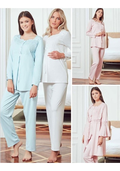 Bone Club 4802 Pudra Hamile Lohusa Pijama Sabahlık Takım