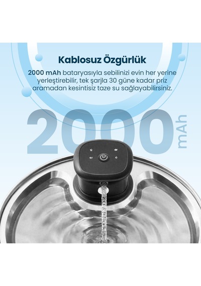 Haustier Wf05 Otomatik Kablosuz Kedi Su Pınarı, Sensörlü , Bataryalı , Ultra Sessiz, Çelik , 3.2lt Hazne