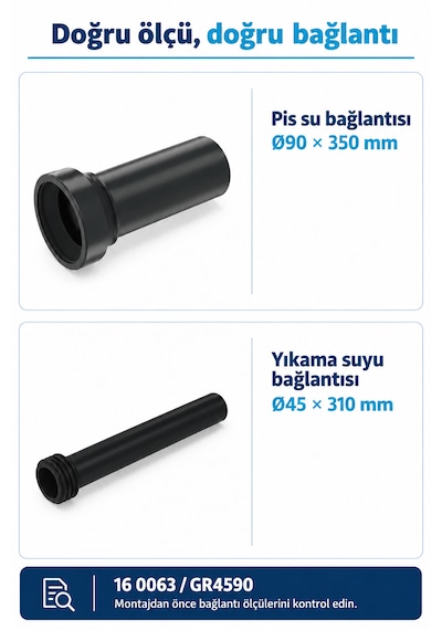 İz Yapı Gr4590 Asma Klozet Gömme Rezervuar Bağlantı Seti 90x350 Ve 45x310 Mm Siyah