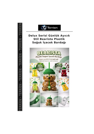 Delux Serisi Günlük Ayıcık Stil Bearista Plastik Soğuk İçecek Bardağı Çok Renkli