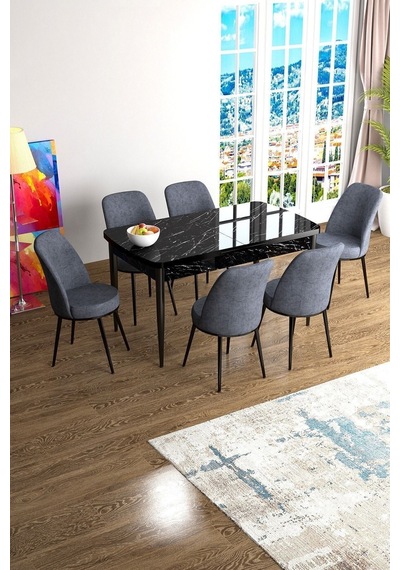 Canisa Han Serisi 70x114 Açılabilir Mdf Mutfak Masası Takımı Siyah Mermer Desen Masa 6 Füme Sandalye Masa Siyah Mermer Sandalyeler Füme Canisa Han Serisi 70x114 Açılabilir Mdf Mutfak Masası Takımı Siyah Mermer Desen Masa 6 Füme Sandalye Masa Siyah Mermer Sandalyeler Füme