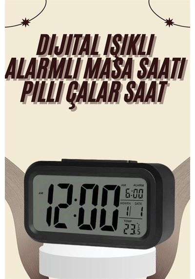 Dijital Masa Saati Termometreli Takvim Çalar Saat Led Ekran Pilli Antrasit Melanj
