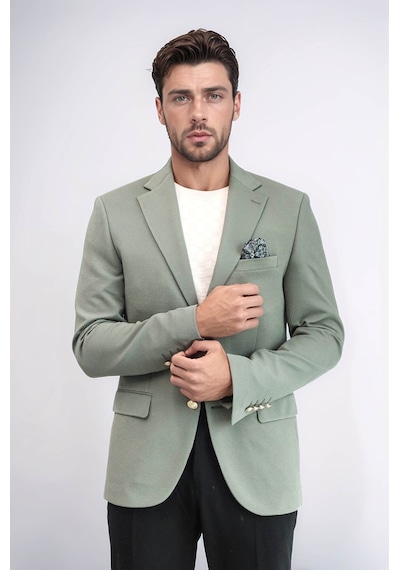 Haki Yeşil Kendinden Desenli Örme Altın Renk Metal Düğmeli Slim Fit Erkek Blazer Ceket - Wessi Green Haki Yeşil Kendinden Desenli Örme Altın Renk Metal Düğmeli Slim Fit Erkek Blazer Ceket - Wessi Green
