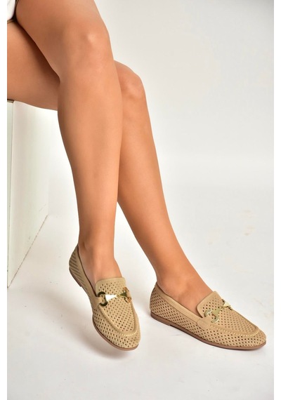 Fox Shoes Y291262402 Bej Süet Toka Detaylı Kadın Babet Bej