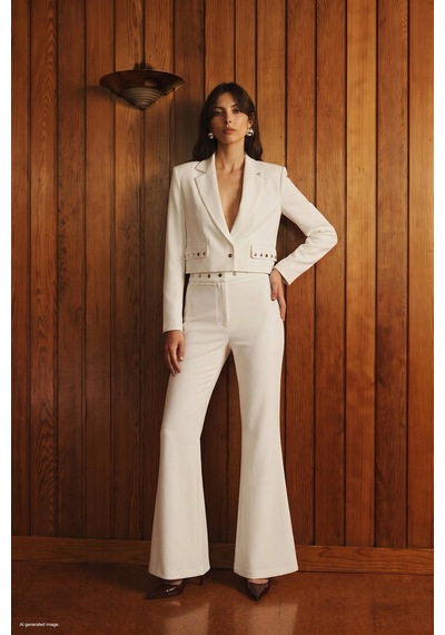 Sateen Sally İspanyol Paça Pantolon Ekru Beyaz