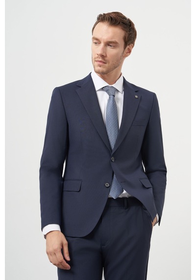 Morven Erkek Lacivert Yün Slim Fit Mono Yaka Takım Elbise 25mc001022200 Lacivert
