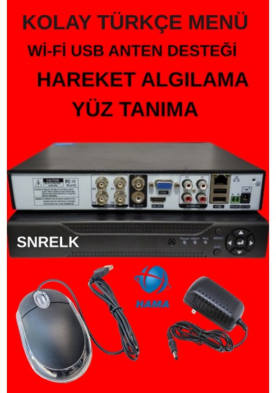 SNRELK - HAMA 4'lü 500GB 5Mp Lens Gece Renkli Su Geçirmez Güvenlik kamerası Set