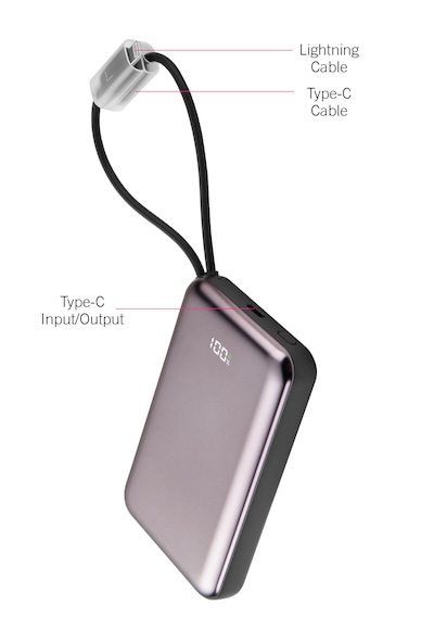 10.000 Mah Kablolu Pd Quick Mini Electronic Painting Powerbank Taşınabilir Sarj Cihazı Açık Gri