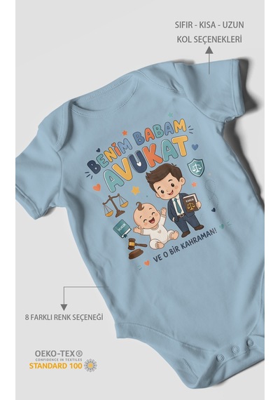 Morivokids Benim Babam Avukat Kısa Kollu Bebek Body %100 Pamuk Bebe Mavisi