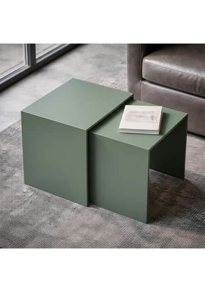 Modern Metal Zigon Sehpa Seti Minimal Tasarım İç İçe Geçen Yan Sehpa 2 Li Set Yeşil