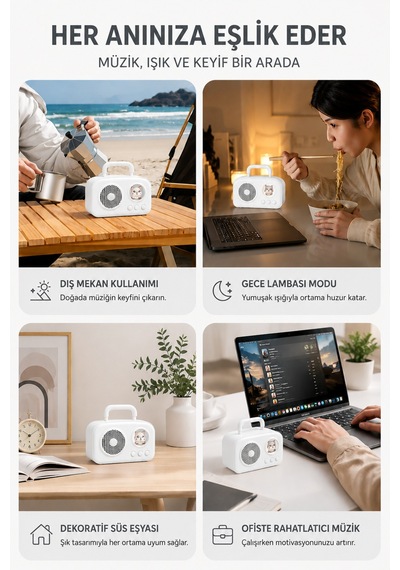 Taşınabilir Özel Tasarım Güçlü Ses 5w Kedi Figürlü Bluetooth, Aux, Tf Kart Destekli Hoparlör