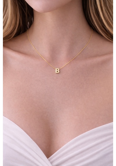 14k Altın Renginde B Harf Minimal Model Çelik Kadın Kolye Altın