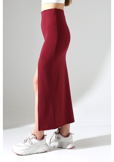 Winmoda34 Kadın Önden Derin Yırtmaçlı Dalgıç Etek Full Likralı Maxi Boy 92 Cm Bordo