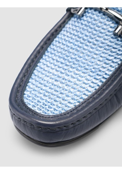 Cabani Borgino %100 Hakiki Deri Lacivert Örgü Detaylı Erkek Loafer