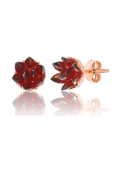 925 ayar gümüş, Garnet taşlı Rose kaplama Lotus Çiçeği küpe