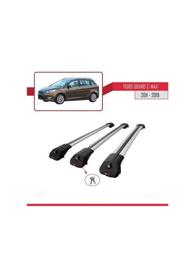 Ford Grand C-max 2011-2019 Arası İle Uyumlu Ace-1 Ara Atkı Tavan Barı Gri 3 Adet Bar