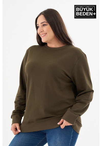 Süperlife Kadın Büyük Beden Bisiklet Yaka İnce Sweatshirt Spr24bswk56 Haki