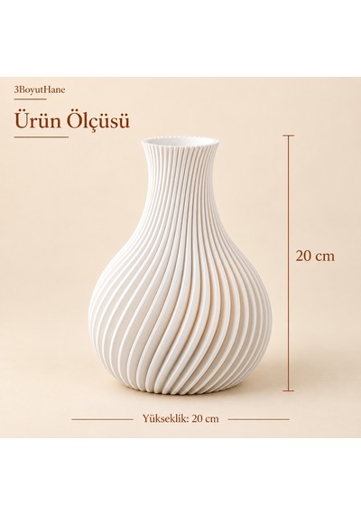 Sarmal Tasarım Dekoratif Vazo 20 Cm Kuru Ve Yapay Çiçek Vazosu Beyaz