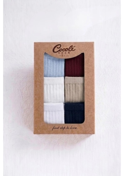 Cocole Socks Erkek Bebek Soket Çorabı Kraft Kutulu 6'lı Set Pamuklu 0-1 Yaş Fitilli Çok Renkli