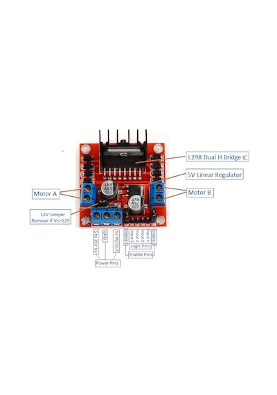 L298N Voltaj Regulatörlü Çift Motor Sürücü Kartı (Kırmızı PCB)