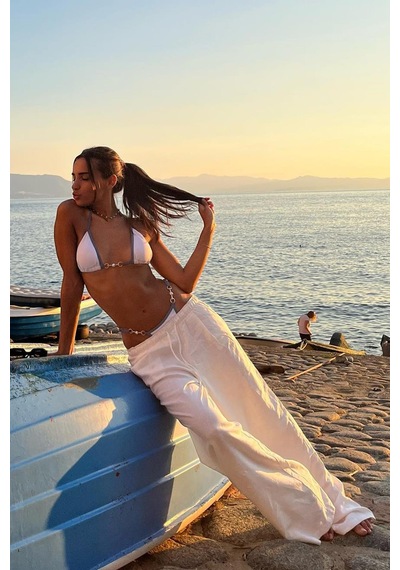 Madmext Beyaz Beli Büzgülü Wide Leg Kumaş Pantolon Mg1950-beyaz Beyaz