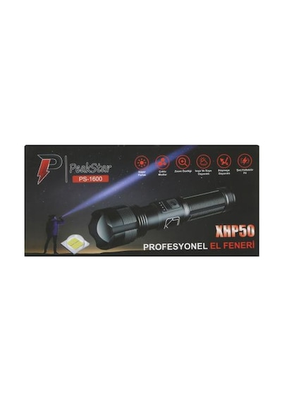 Ps-1600 Süper Parlak Led Zoomlu 5 Mod Su Geçirmez Profesyonel Şarjlı El Feneri Çok Renkli