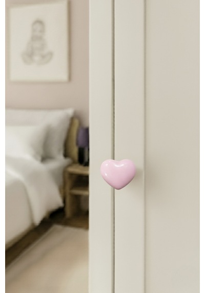 5 Adet Porselen Çocuk Odası Pembe Kalp Mobilya Kulpu Seramik Çekmece Dolap Düğmesi 55x45 MM Pembe