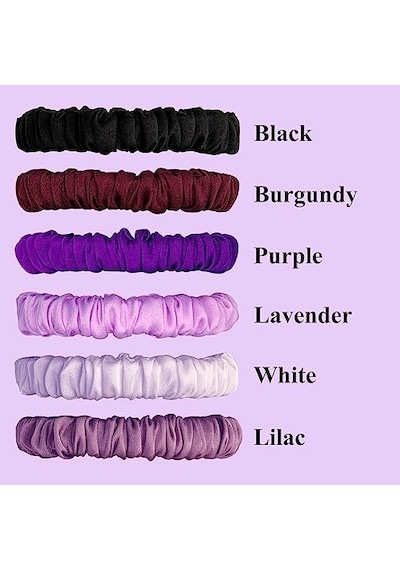 Vlomot 6 Adet İpek Saç Bağları,%100 Saf Dut İpek Skinny Scrunchies, Saç Bakımı, Hasar Vermez, 6 Şık Renk Mor, Siyah, Bordo, Lavanta, Beyaz, Leylak Diğer
