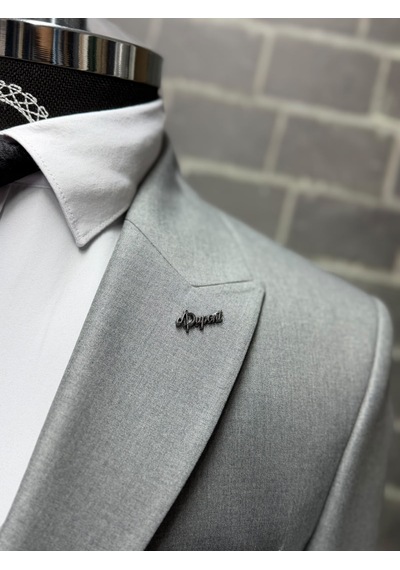 Dupont Classics Erkek Slim Fit 6 Drop Sivri Yaka Yelekli Poliviskon Çift Yırtmaç Takım Elbise Açık Gri