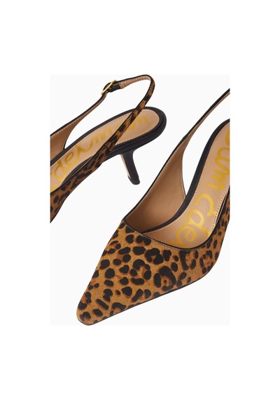Sam Edelman Bianka 60 Leopar Desenli Deri, Sivri Burun Ayarlanabilir Bantlı Kadın Slingback Topuklu Kahverengi