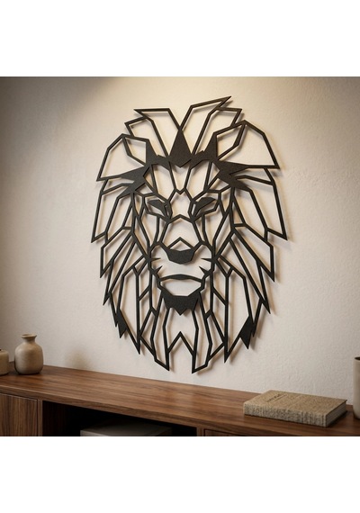 Aslan Kafası Metal Tablo Siyah