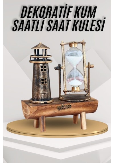 Deniz Feneri Kum Saati Ahşap Görünümlü Vintage Tarz Biblo Standart