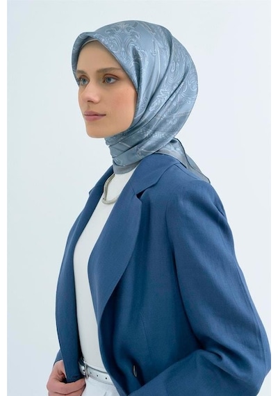 Armine İpek Eşarp 2026 Yaz - 9537-03 Gri Mavi Twill