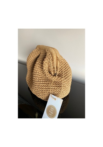 Hasır El Örmesi Portföy Çanta Büyük Boy 30x25 Cm Astarlı