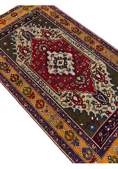 El Dokuma Sıfır Yahyalı Halısı 115x205 Kırmızı Yeşil Kök Boya Yün Halı Renkli