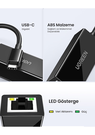 Ugreen Usb Type-c To Ethernet Rj45 1 Gbps Dönüştürücü Adaptör, 50307