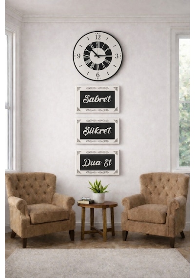 Salon Ve Odalar İçin Çok Şık Ve Tasarım Duvar Saati Ve 3lü Set No 81 Çok Renkli