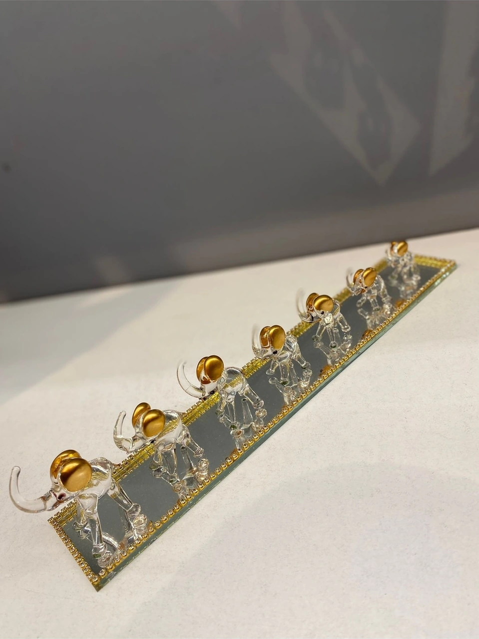 Dekoratif Kristal Cam Büyük Yedili Fil Altın