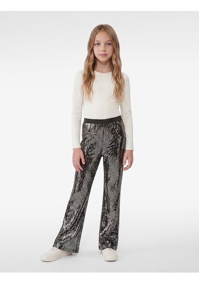 Koton Beli Lastikli Pullu Payetli İspanyol Paça Pantolon Gri 7wkg40109ak