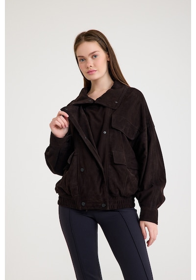 Oversize Bayan Süet Deri Ceket Vb-9-bk-2858-24126 Kahverengi