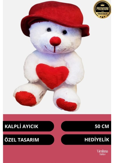 Özel Üretim Sevgililer Doğum Günü Hediye Manita Eş Sevgili Şapkalı Kalp Tutan Peluş Oyuncak Ayı 50cm