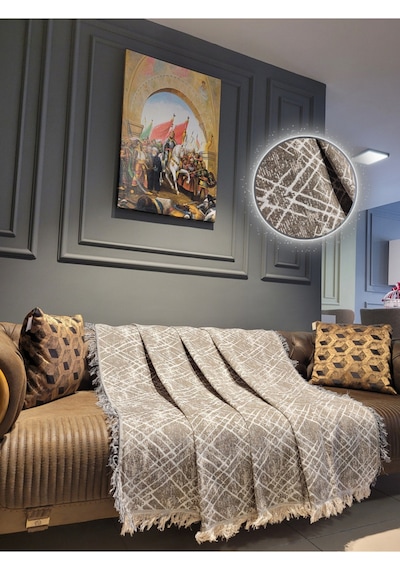Lüks Pamuklu Koltuk-çekyat Örtüsü 170x220 Sütlü Kahve Çift Taraflı ,terletmez ,kaymaz ,toplanmaz Sütlü Kahve