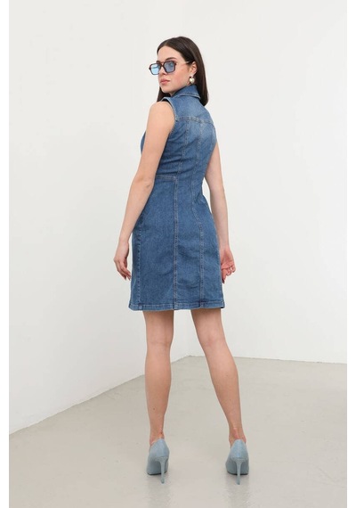 Banny Jeans Kadın Fermuarlı Jean Elbise Mavi