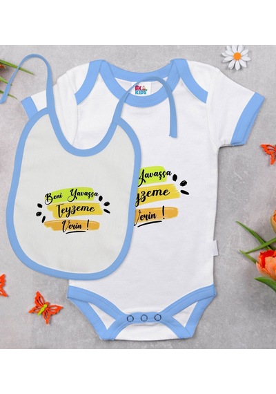 Bk Kids Beni Yavaşça Teyzeme Verin Tasarımlı Mavi Bebek Body Zıbı Çok Renkli