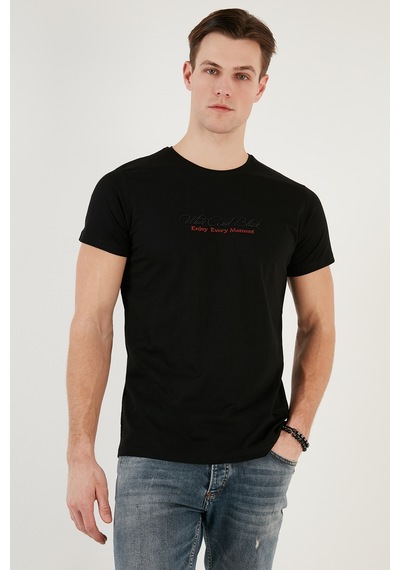 Buratti Pamuklu Slim Fit Bisiklet Yaka Yazılı Erkek T Shirt 541Enjoy Siyah