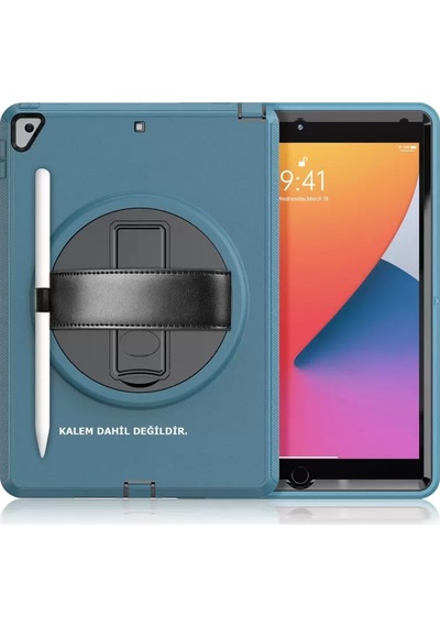 Apple iPad Uyumlu 10.2 7.nesil Kılıf Hand Strap Tablet Kılıfı - Turkuaz Arka Kapak