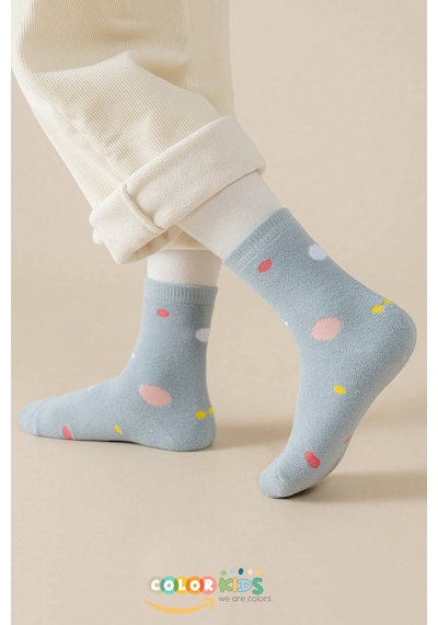 Color Socks 5 Çift Puantiyeli Desenli Kız Çocuk İçi Polarlı Kışlık Çorap Çok Renkli