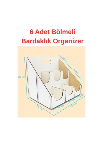Organizer Bardaklık Karton Bardak İçin Düzenleyici 6 Bölmeli Karton Bardak Standı Beyaz