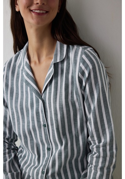 Penti Koyu Yeşil Lazy Morning Çizgili Pamuklu Gömlek Yaka Pijama Takımı Pnl0cyg025sk-dg14 Dg14 Penti Koyu Yeşil Lazy Morning Çizgili Pamuklu Gömlek Yaka Pijama Takımı Pnl0cyg025sk-dg14 Dg14