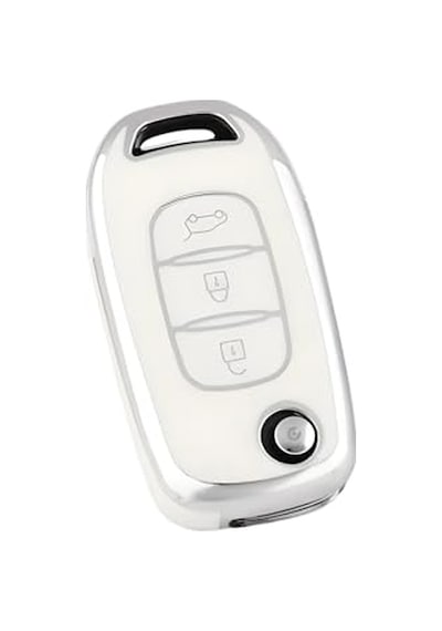 Autohan Keys Megane 4, Clio 5, Captur, Taliant, Express İçin 3 Butonlu Nano Anahtar Kılıfı, Beyaz Gümüş